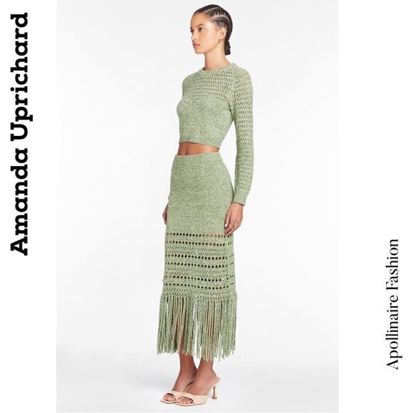 AMANDA UPRICHARD JAYLA KNIT SET IN GREEN IVORY NWT STUNNING SUPER SOFT - Picture 4 of 9